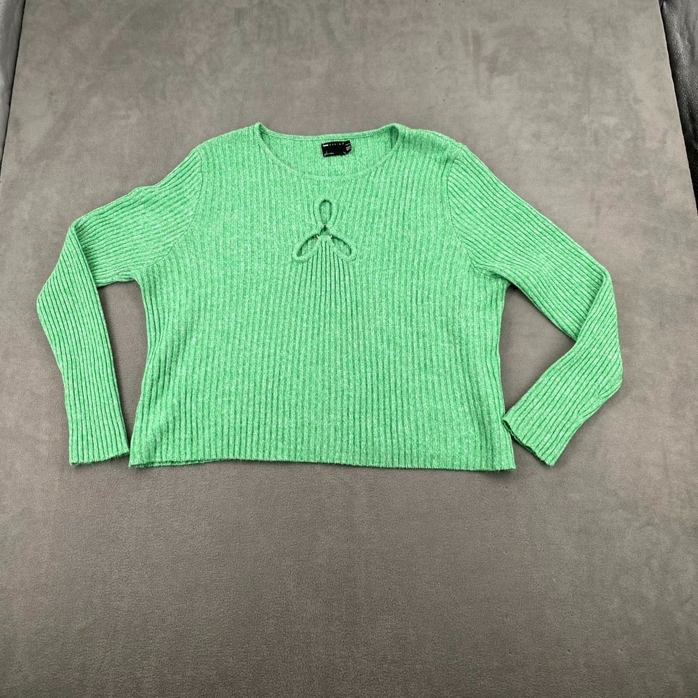 ASOS Design Sweater Womens 24 Green Cutout Floral Ribbed Knit Long Sleeve Winter